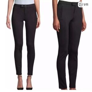 Vince Black Ponte Skinny Legging Pants Double Snap Button Zipper Pockets Size 6